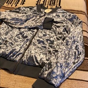 Gray crushed velvet bomber. Size small.